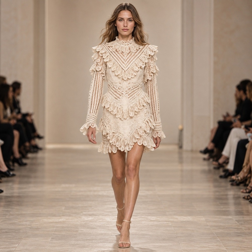 Zimmermann Unbridled Runway Battenburg Macrame Mini Dress Size 1 US 6
